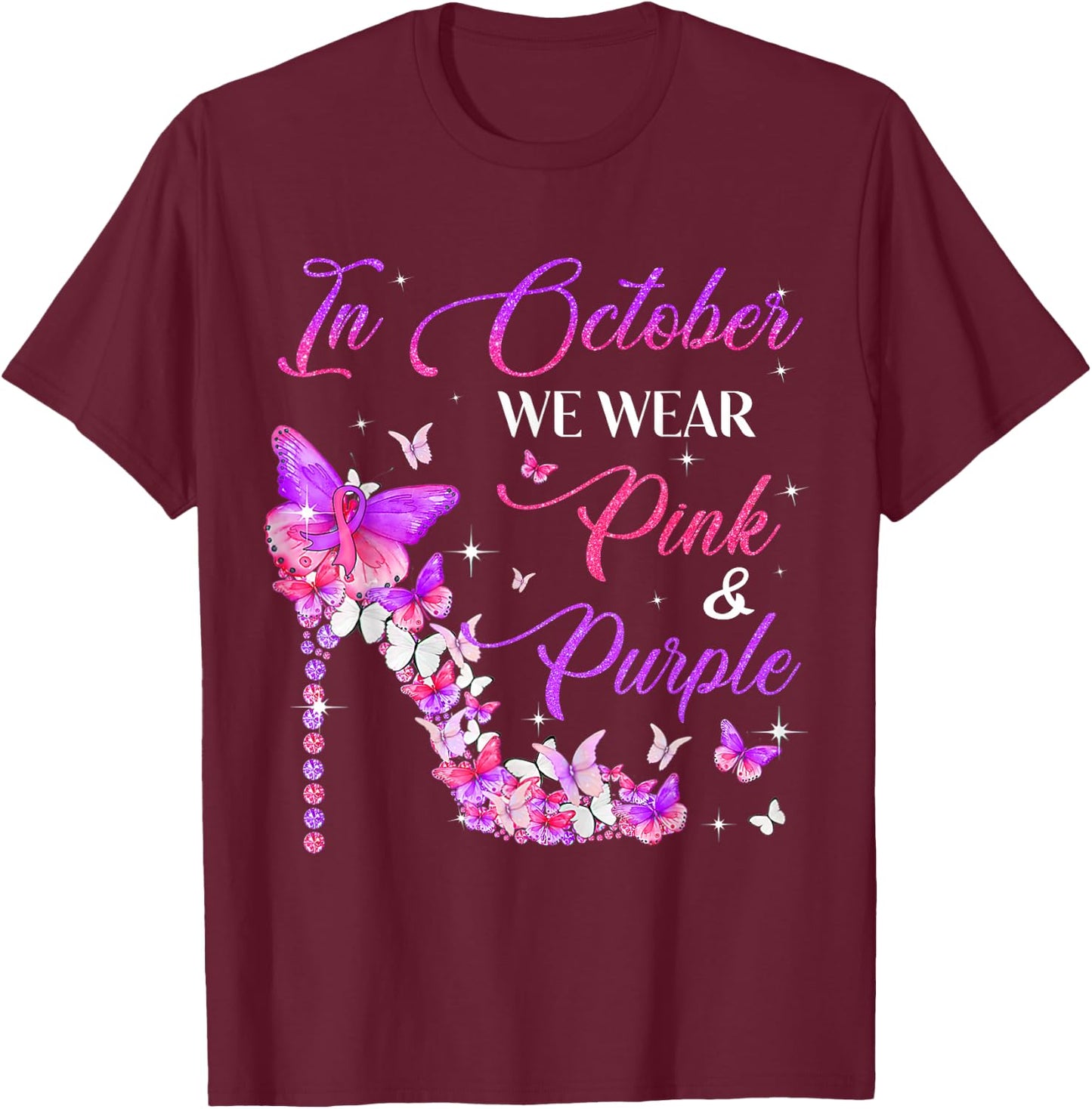 Butterfly Domestic Violence & Breast Cancer Awareness T-Shirt - T-Shirt | Maroon