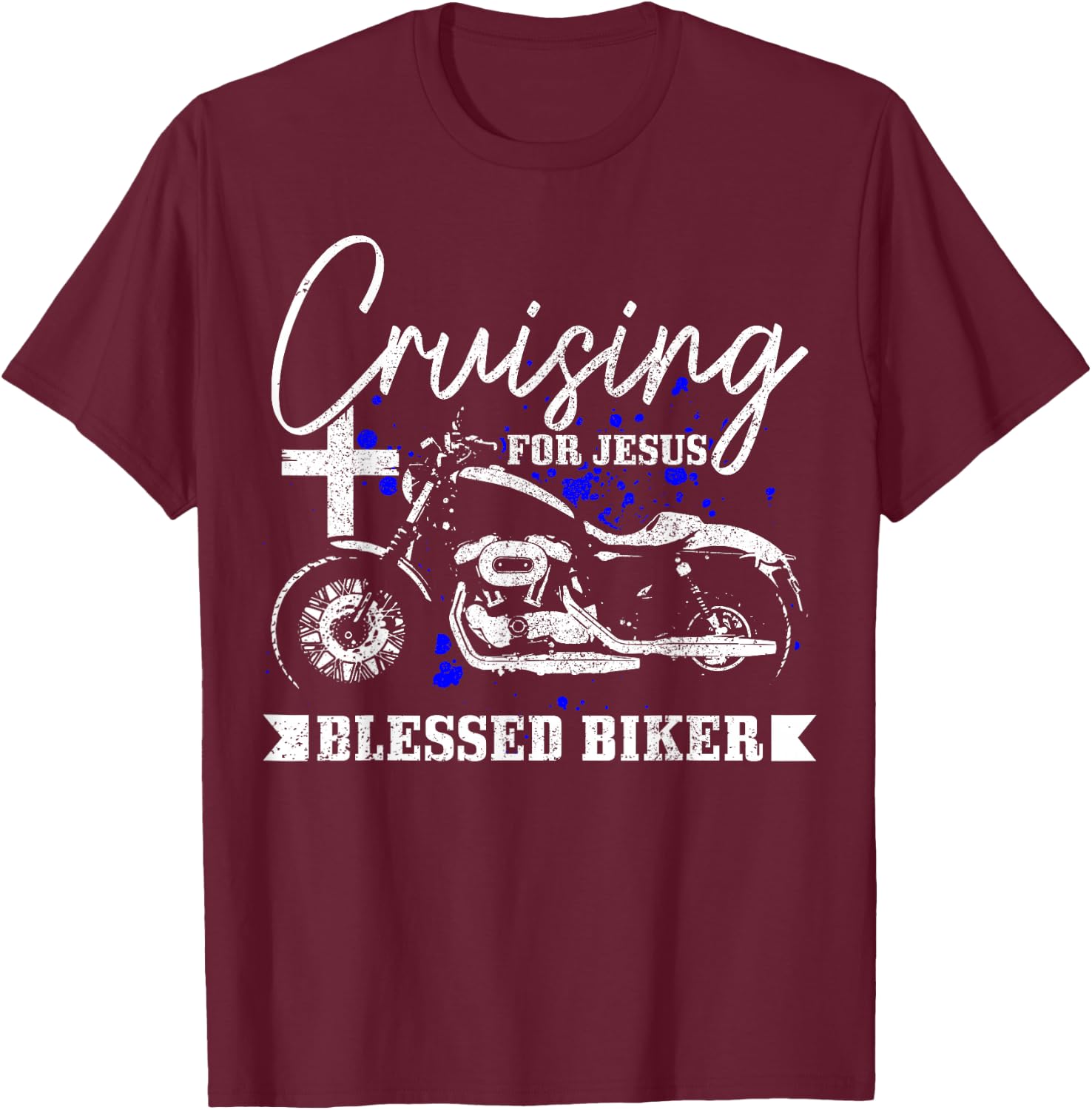 Christian Biker Cruising For Jesus Vintage Motorcycle T-Shirt - T-Shirt | Maroon