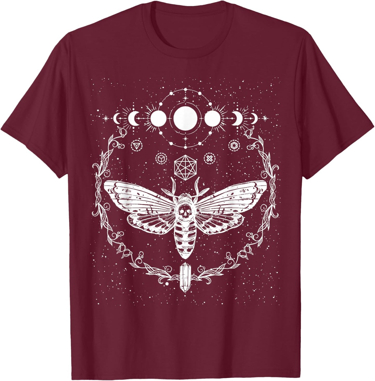 Goth Moth And Crescent Moon Creepy Design Gifts For Goths T-Shirt - T-Shirt | Maroon