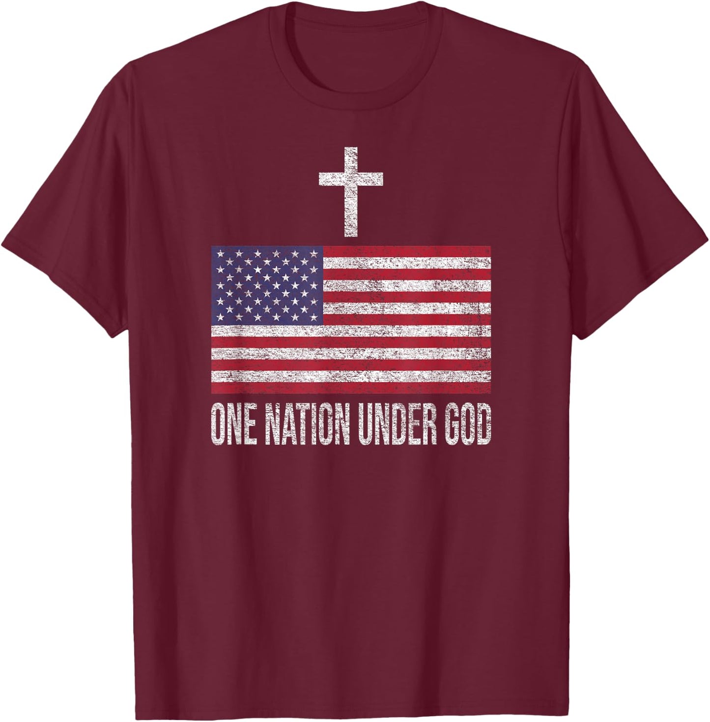 One Nation Under God Usa Flag United States Banner T-Shirt - T-Shirt | Maroon