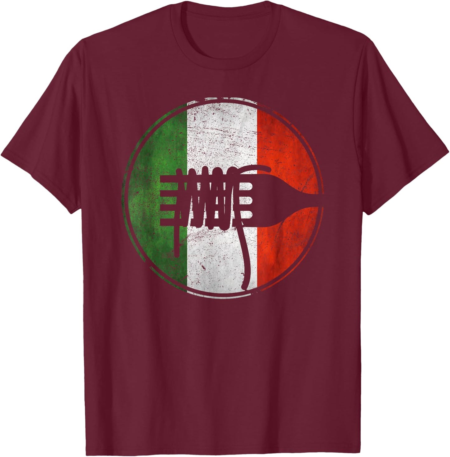 Italian Fun Flag Italy Spaghetti Fork Italia Pasta Men Women T-Shirt - T-Shirt | Maroon