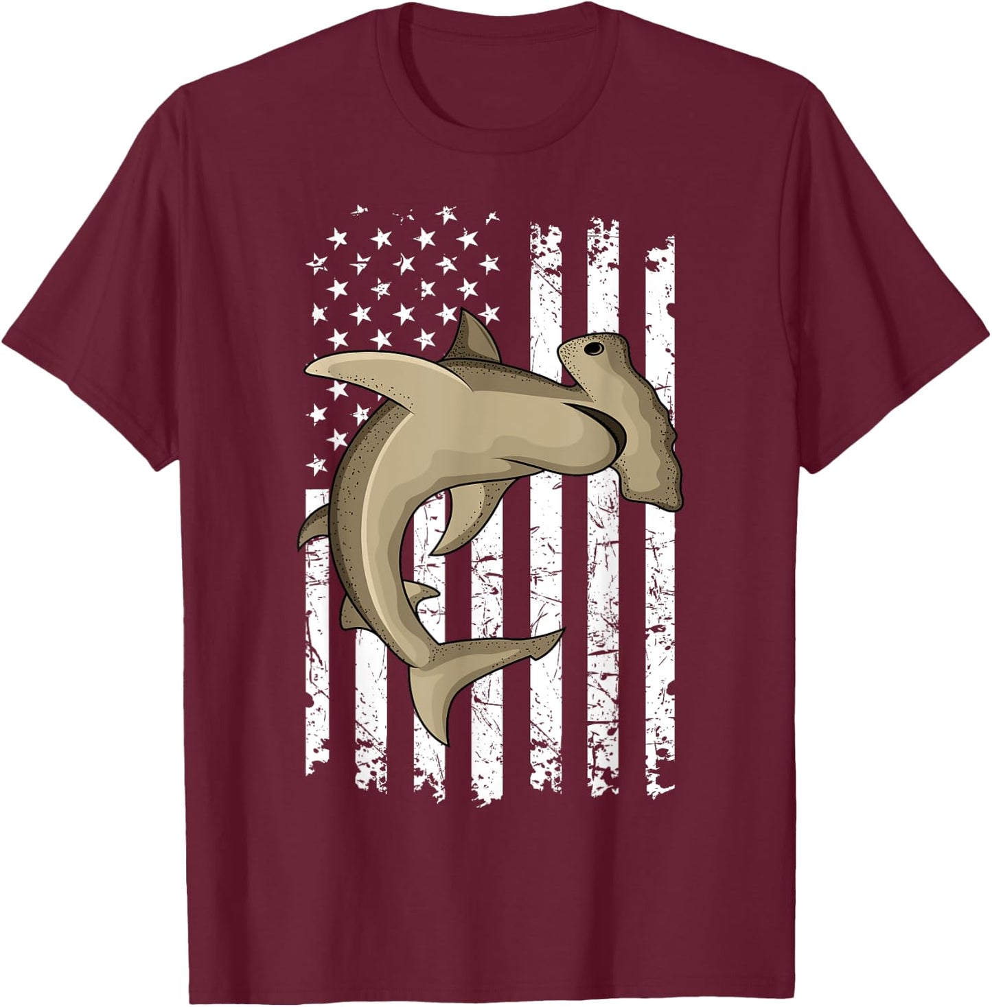 Hammerhead Shark US FLag American Independence Day T-Shirt - T-Shirt | Maroon