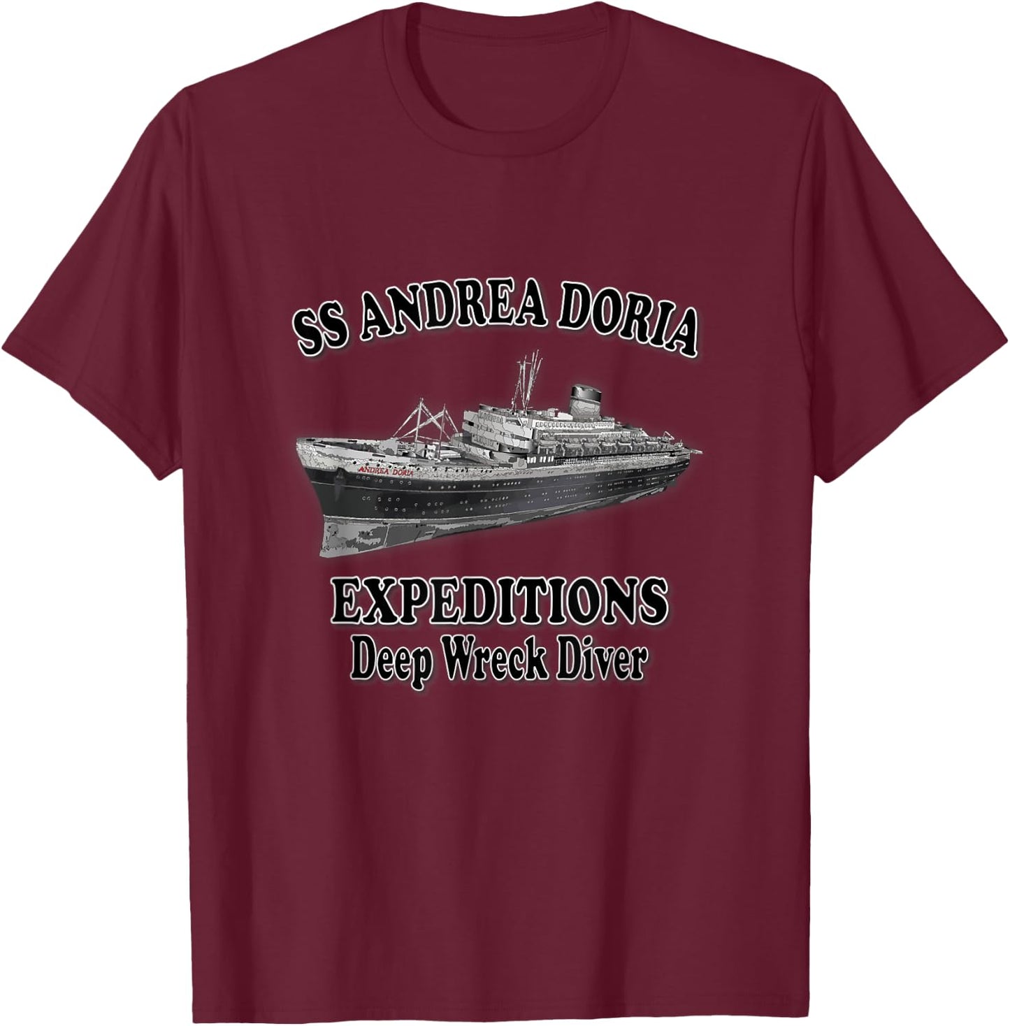 Andrea Doria- Deep Wreck Diver (Front Design) T-Shirt - T-Shirt | Maroon