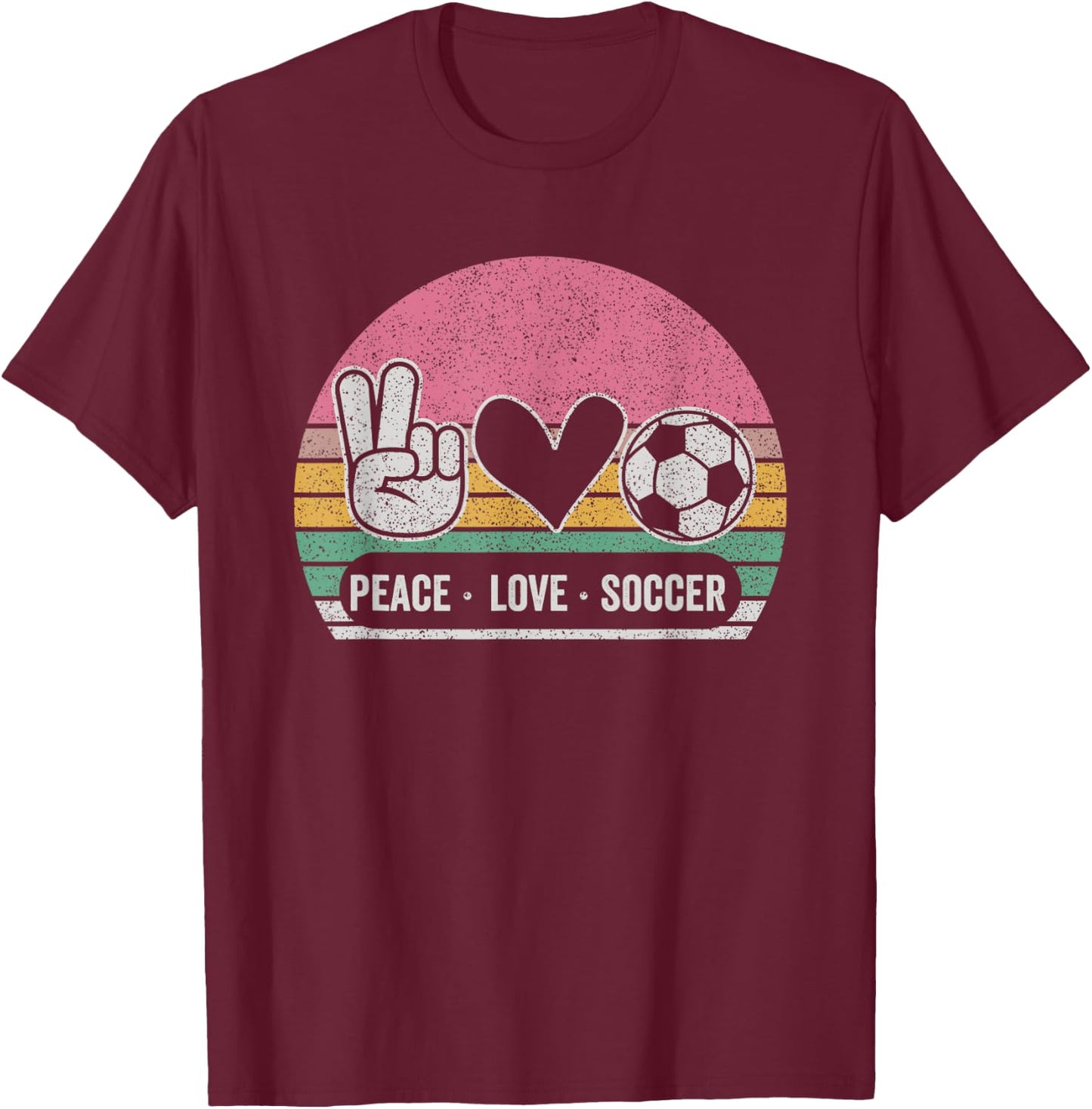 Retro Peace Love Soccer Cute Print Women Teen Girls T-Shirt - T-Shirt | Maroon