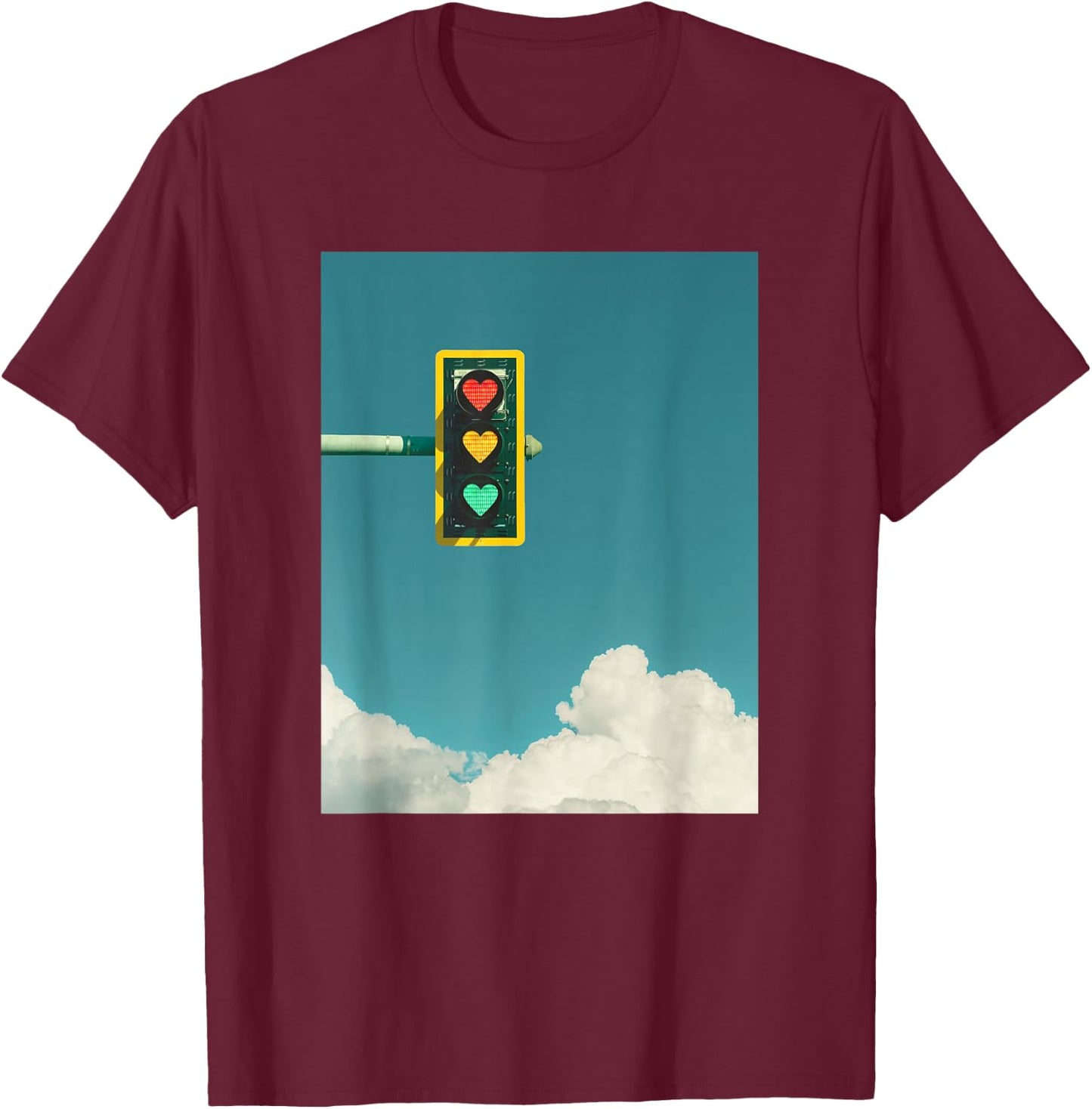 Indie Aesthetic y2k Light Traffic Heart Teen Girls 90s T-Shirt - T-Shirt | Maroon