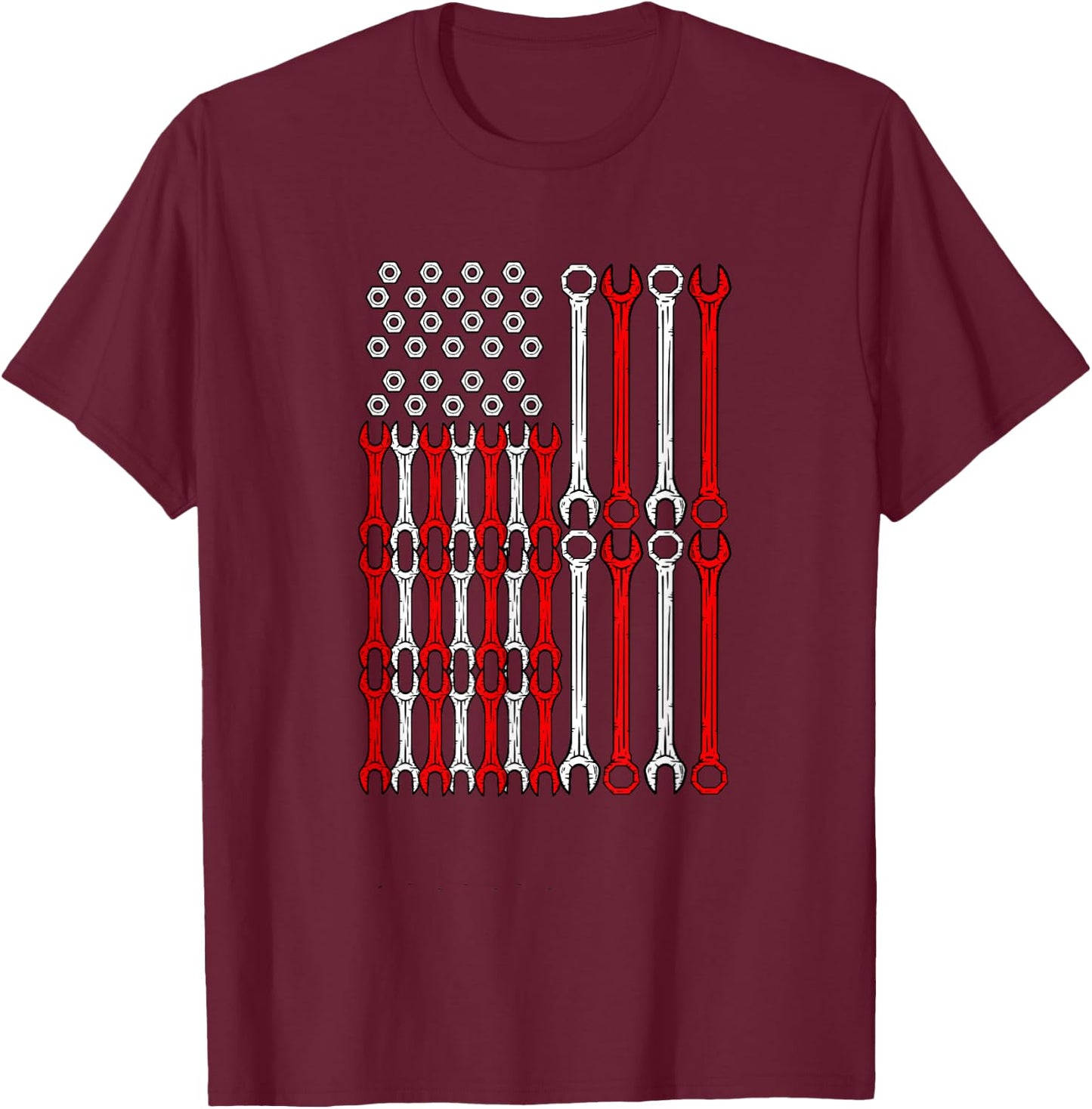 USA Red White and Blue Wrench Flag - Car Motor Repair Worker T-Shirt - T-Shirt | Maroon