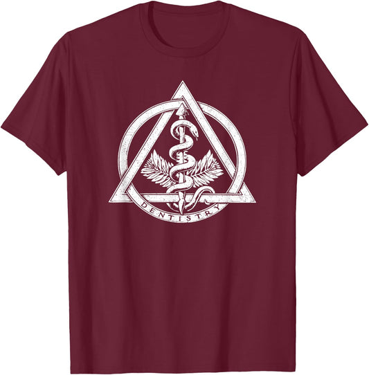 Dentistry Symbol Dental Logo Dentist Rod of Asclepius T-Shirt - T-Shirt | Maroon