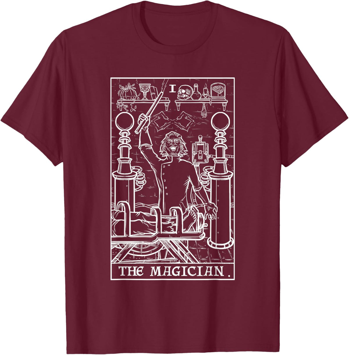 The Magician Tarot Card Funny Halloween Mad Scientist Horror T-Shirt - T-Shirt | Maroon