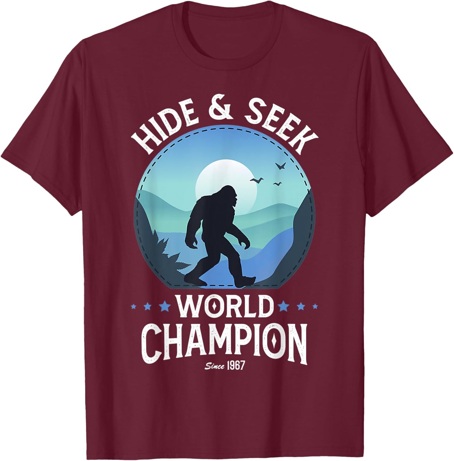 Bigfoot Hide And Seek World Champion Sasquatch Retro Vintage T-Shirt - T-Shirt | Maroon