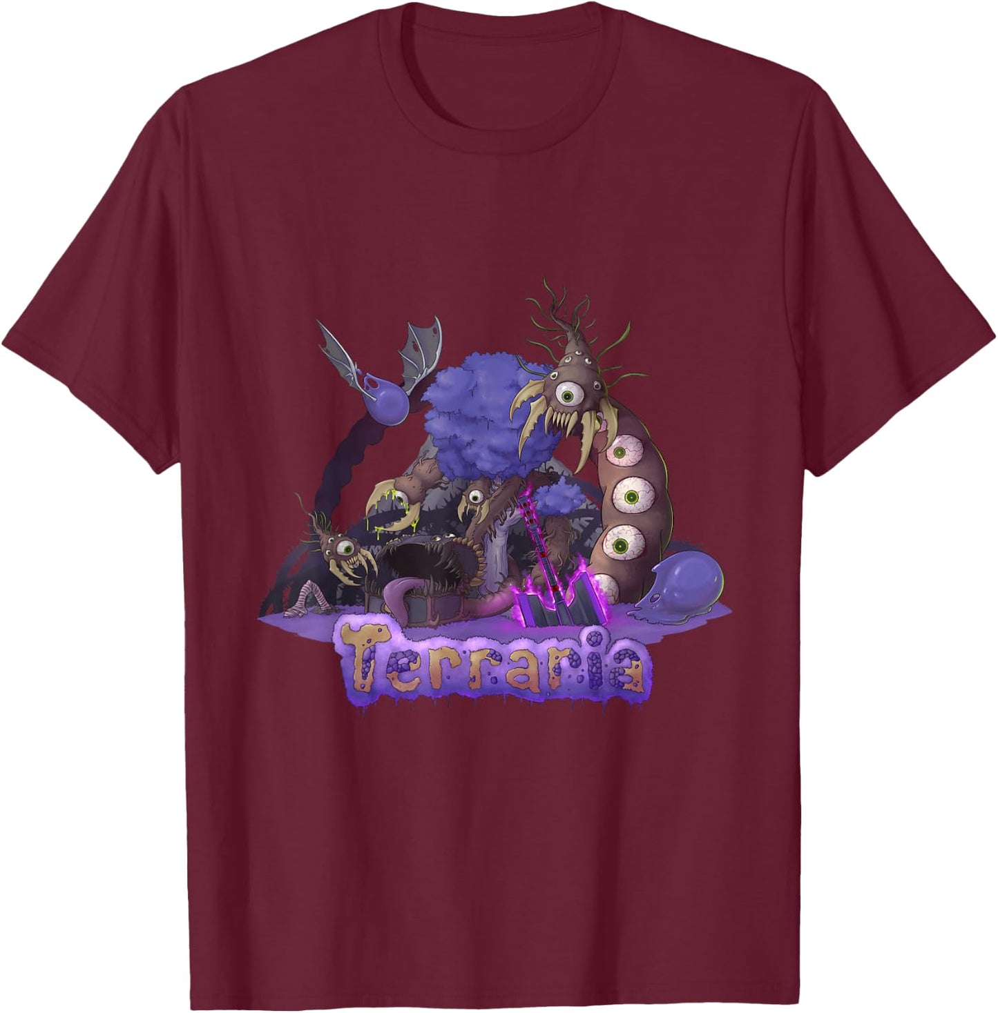 Terraria: The Corruption - Black, -Adults, Short Sleeve, Classic Fit, Cotton, Polyester, Machine Wash, Small T-Shirt - T-Shirt | Maroon