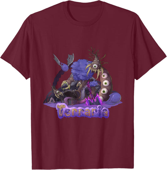 Terraria: The Corruption - Black, -Adults, Short Sleeve, Classic Fit, Cotton, Polyester, Machine Wash, Small T-Shirt - T-Shirt | Maroon