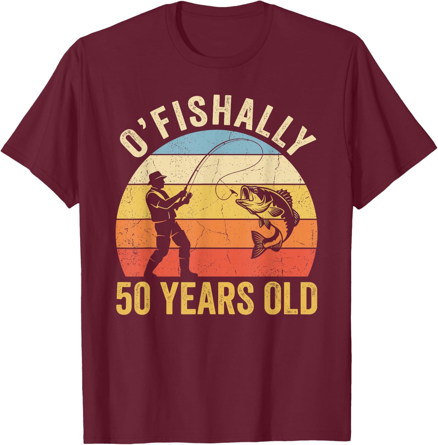 Ofishally 50 Years Old 50th Birthday Fishing T-Shirt - T-Shirt | Maroon