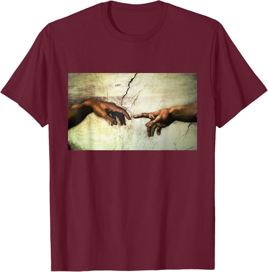 MichelAngelo - creation of Adam - vintage art T-Shirt - T-Shirt | Maroon