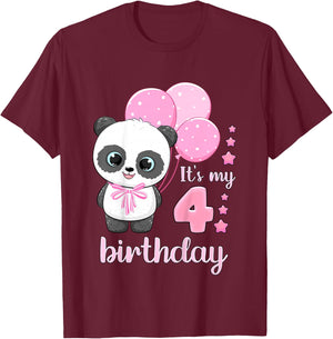 Birthday Girl 4 Panda Pink Balloons T-Shirt - T-Shirt | Maroon