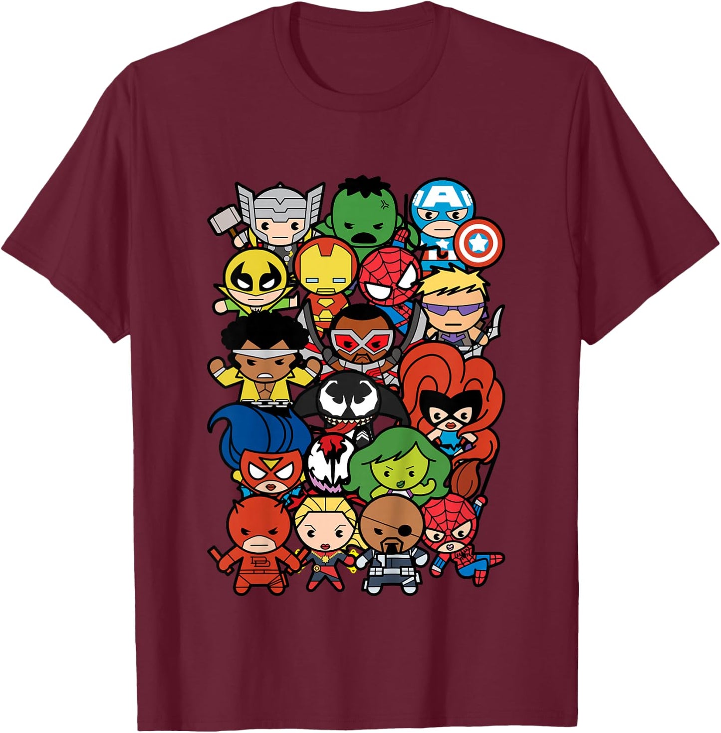 Kids Marvel Heroes and Villains Team Kawaii Kids Graphic T-Shirt - T-Shirt | Maroon