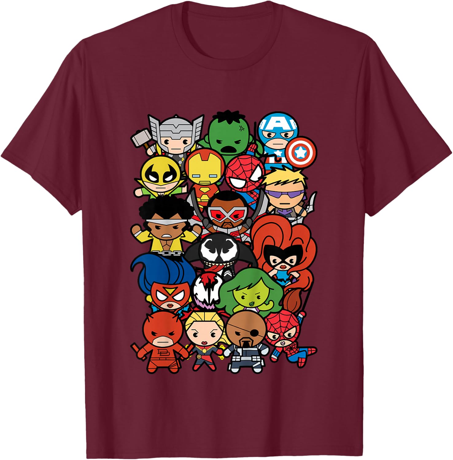 Kids Marvel Heroes and Villains Team Kawaii Kids Graphic T-Shirt - T-Shirt | Maroon