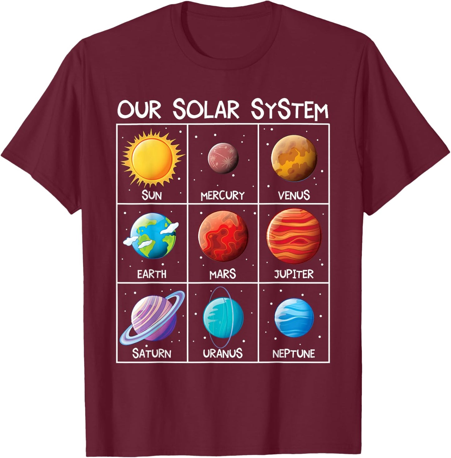 Our Solar Systems Planets Funny Outer-Space science Kids T-Shirt - T-Shirt | Maroon