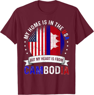 Cambodian American Patriot Heart is from Cambodia Flag T-Shirt - T-Shirt | Maroon