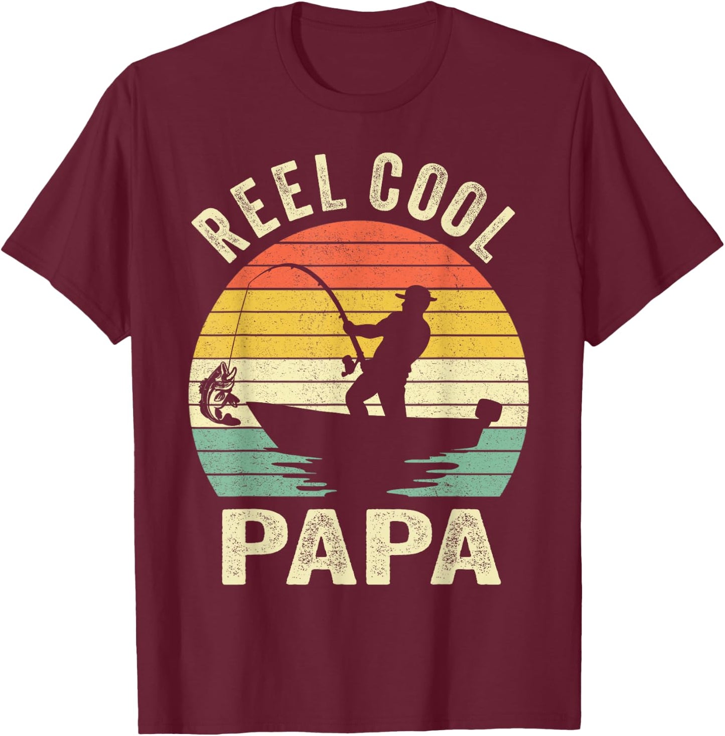 Reel Cool Papa Fishing Dad Gifts Father's Day Fisherman Fish T-Shirt - T-Shirt | Maroon
