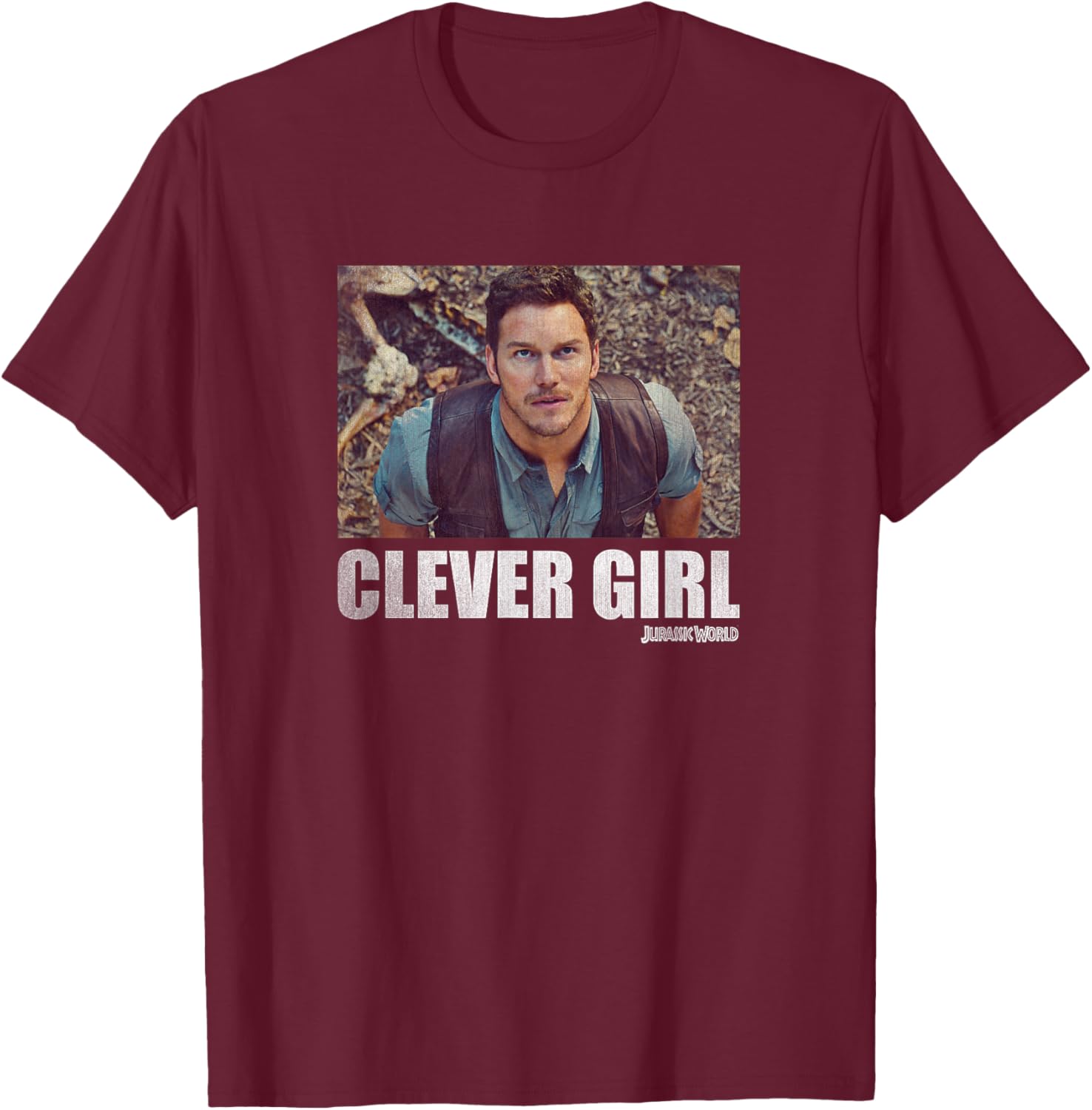 Jurassic World Owen Grady Looks Up Clever Girl T-Shirt - T-Shirt | Maroon