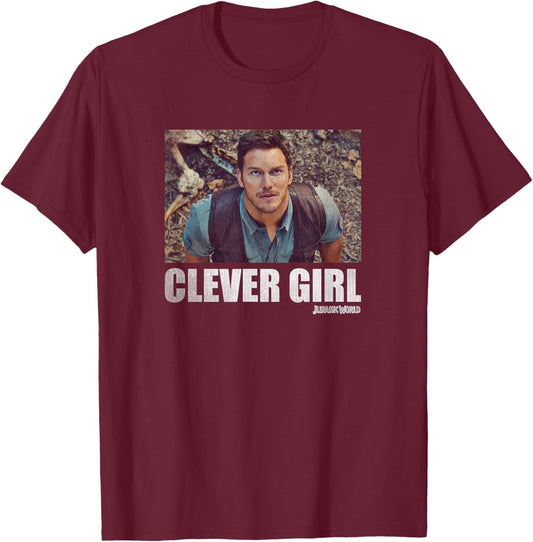 Jurassic World Owen Grady Looks Up Clever Girl T-Shirt - T-Shirt | Maroon