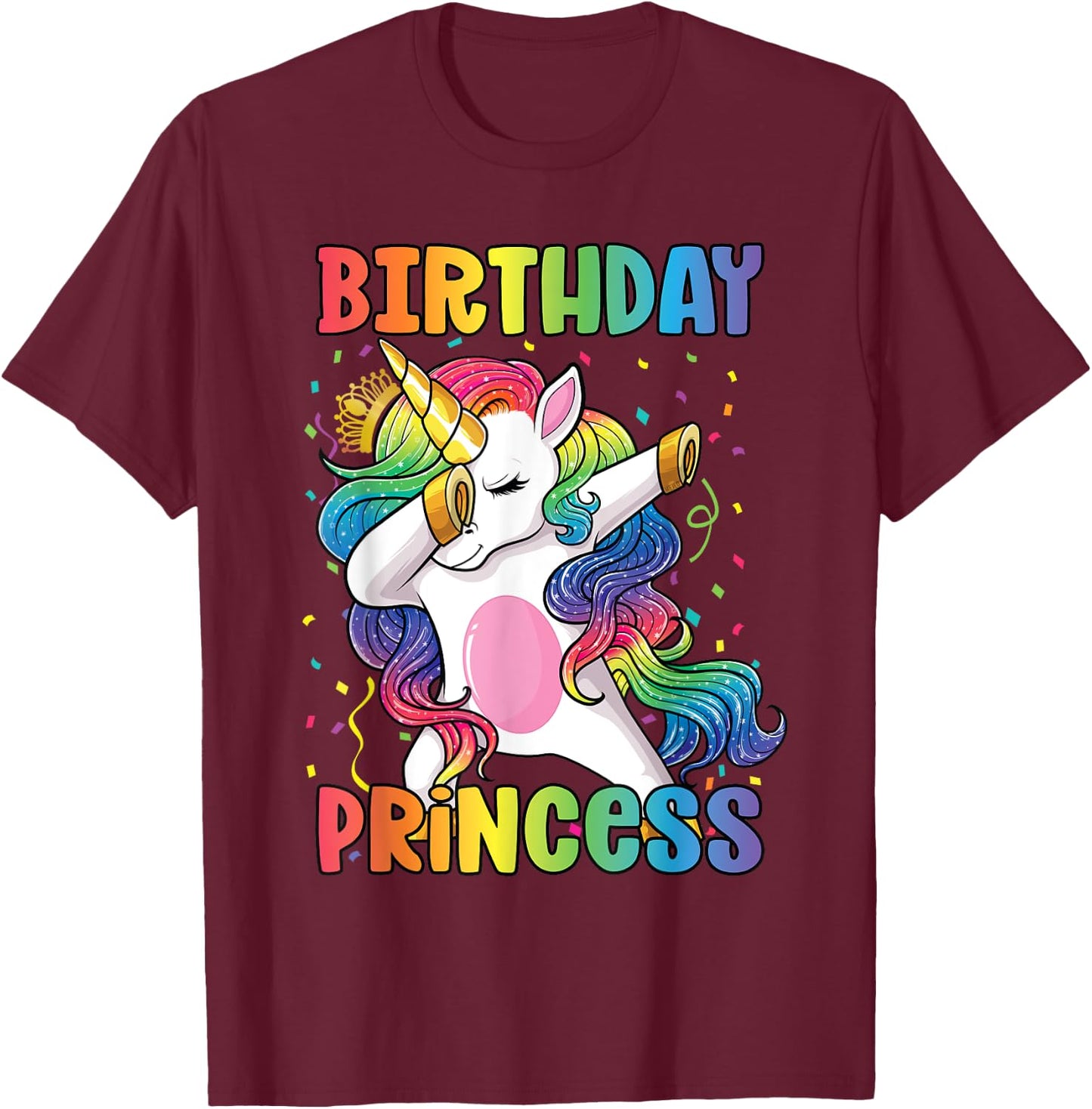 Birthday Princess Shirt Dabbing Unicorn Girl T-Shirt - T-Shirt | Maroon