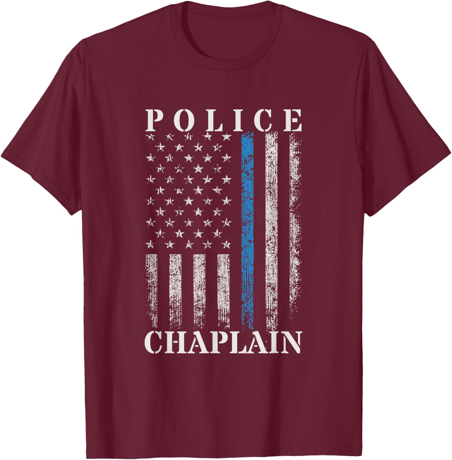 Police Chaplain American Flag USA Law Enforcement T-Shirt - T-Shirt | Maroon