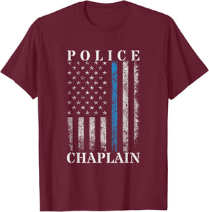 Police Chaplain American Flag USA Law Enforcement T-Shirt - T-Shirt | Maroon