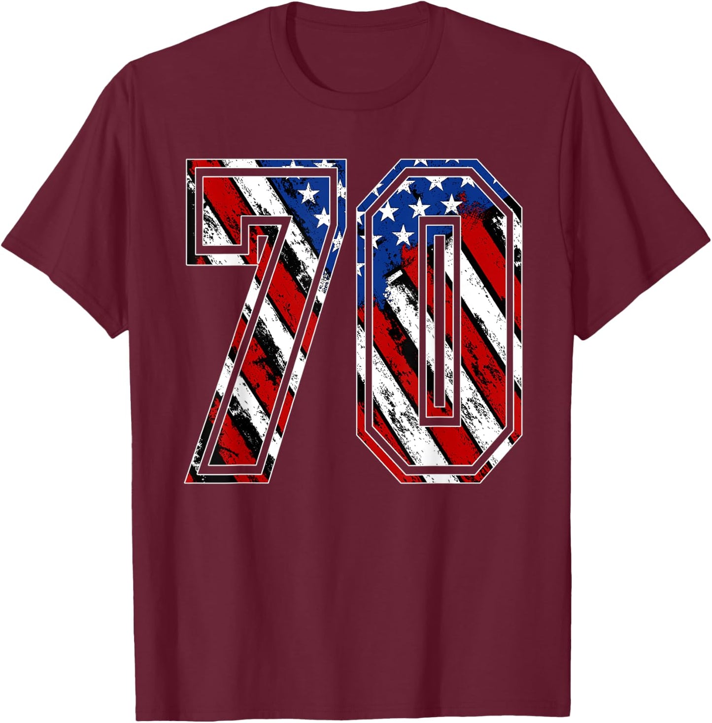 Number 70 Red White and Blue American Flag #70 Jersey Shirt T-Shirt - T-Shirt | Maroon