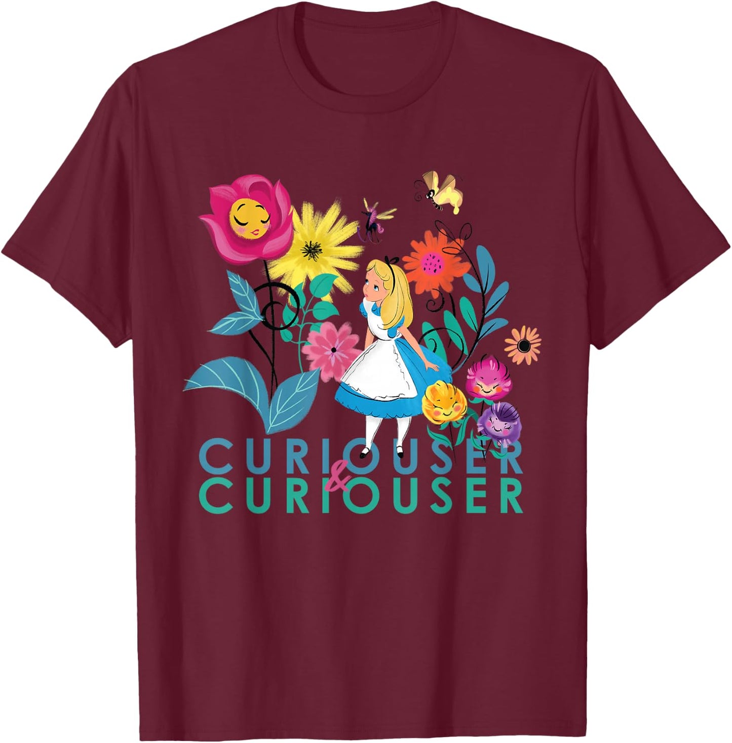 Disney Alice in Wonderland Curiouser & Curiouser Small T-Shirt - T-Shirt | Maroon