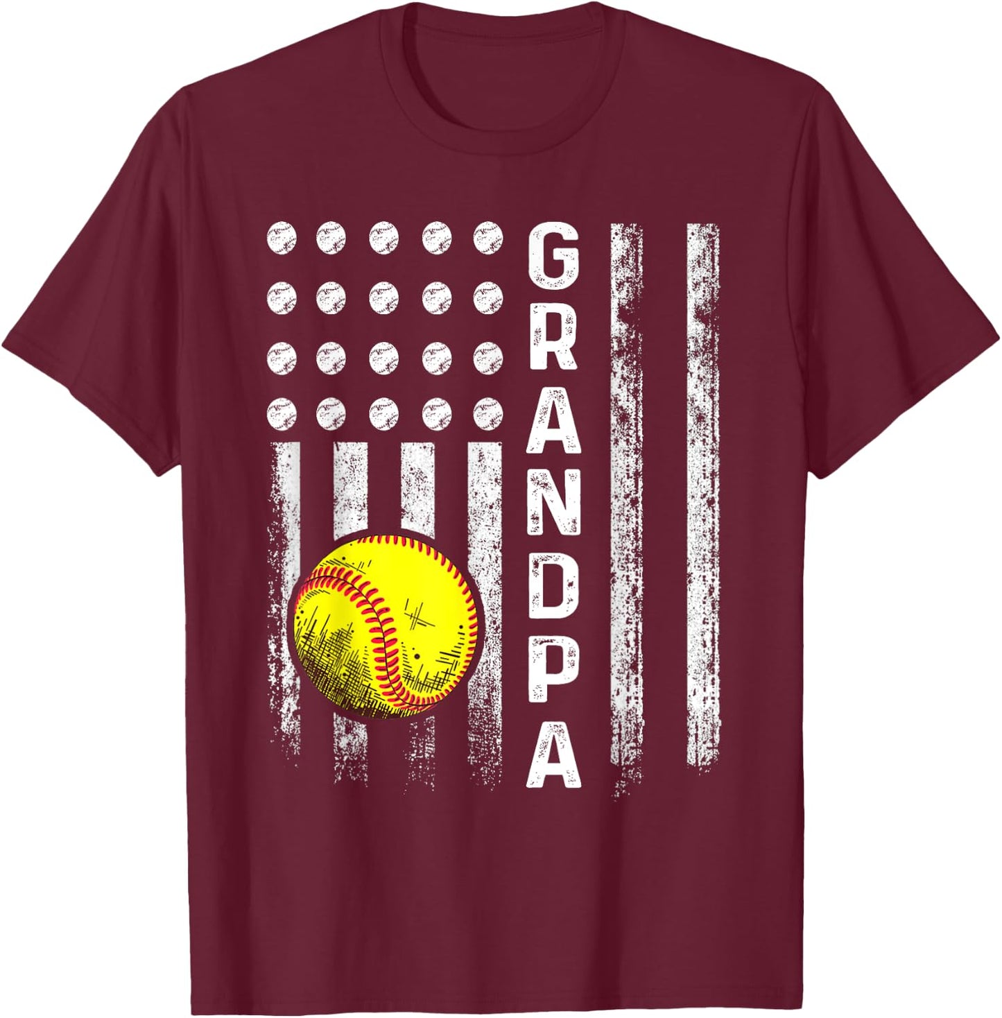 Softball Grandpa American Flag Father's Day 4th Of July T-Shirt - T-Shirt | Maroon
