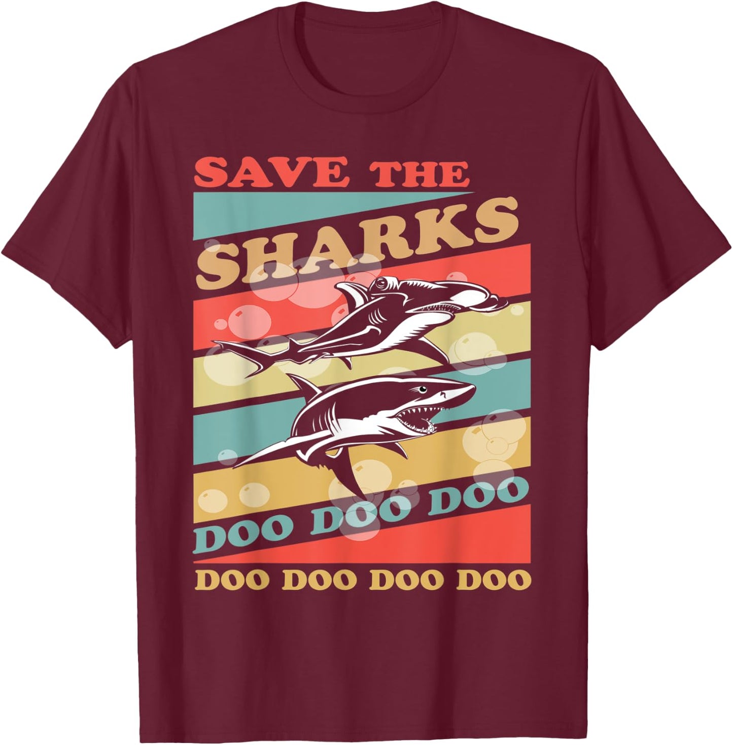 Retro Vintage Save The Sharks Shirt. Rescue, Protect T-Shirt - T-Shirt | Maroon
