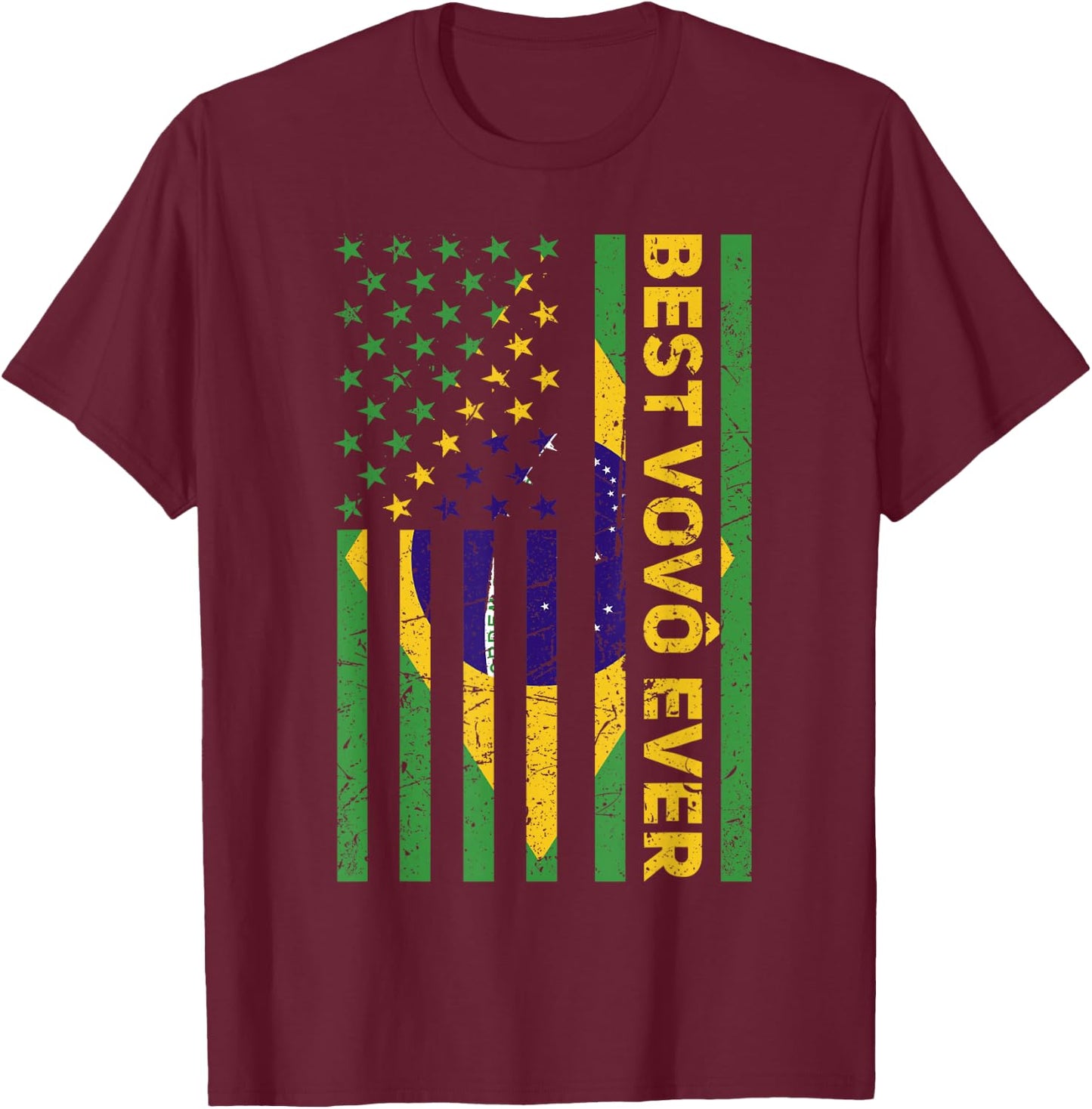Best Vovô Brazil American Flag Retro Brasilian Grandpa T-Shirt - T-Shirt | Maroon