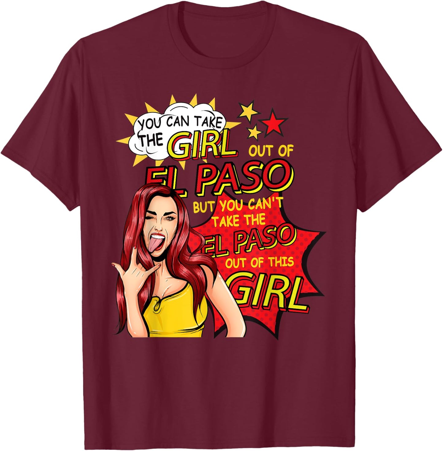 Retro Girl From El Paso - Comic Style - El Paso Girl T-Shirt - T-Shirt | Maroon