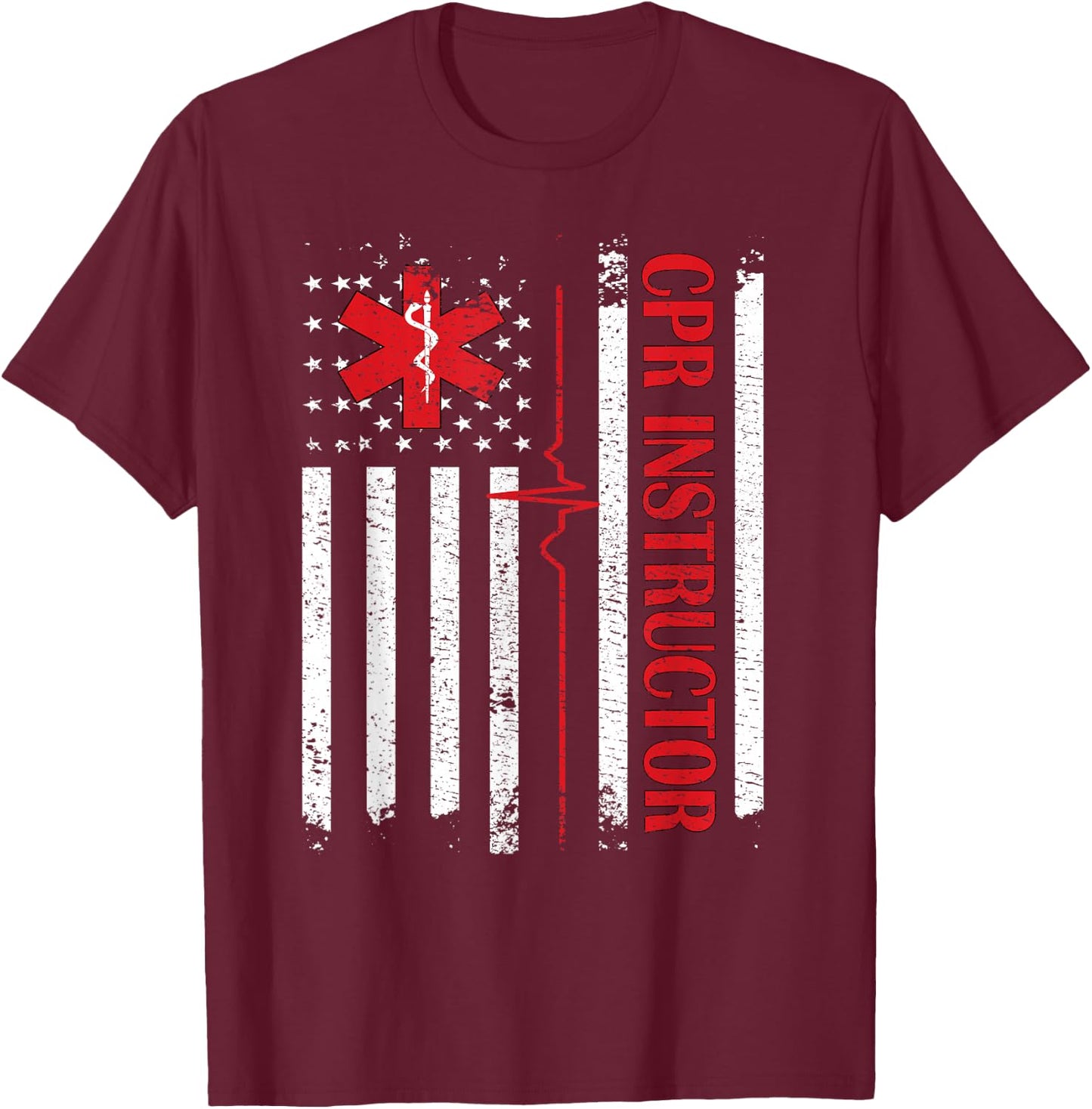 CPR Instructor American Flag EMS First Aid AED Certified CPR T-Shirt - T-Shirt | Maroon