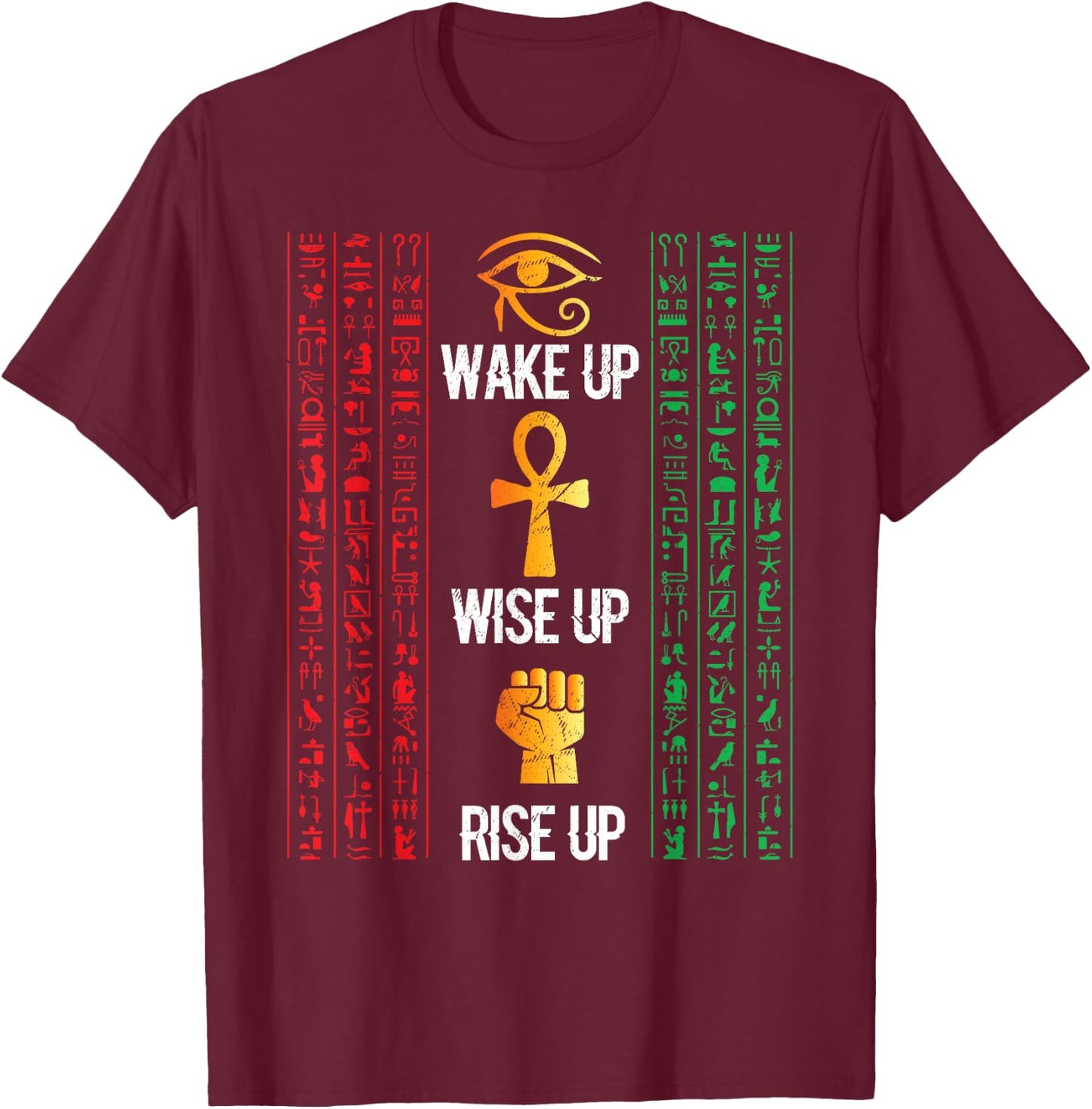 Scary Egyptian Black Egypt Hyerogliphs Ankh Eye of Horus T-Shirt - T-Shirt | Maroon