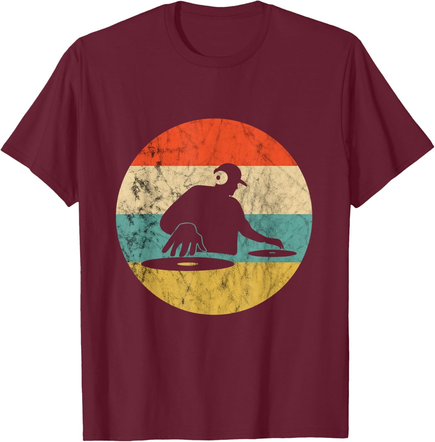Turntable Beatmaker EDM Techno DJ Disc Retro Vintage Sunset T-Shirt - T-Shirt | Maroon