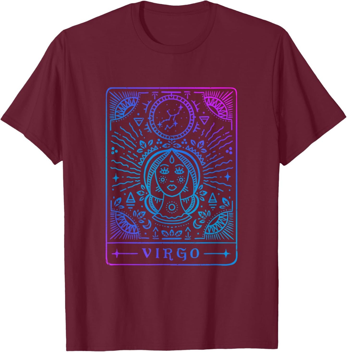 Virgo Hand-Drawn Horoscope Art / Astrology & Zodiac Sign T-Shirt - T-Shirt | Maroon