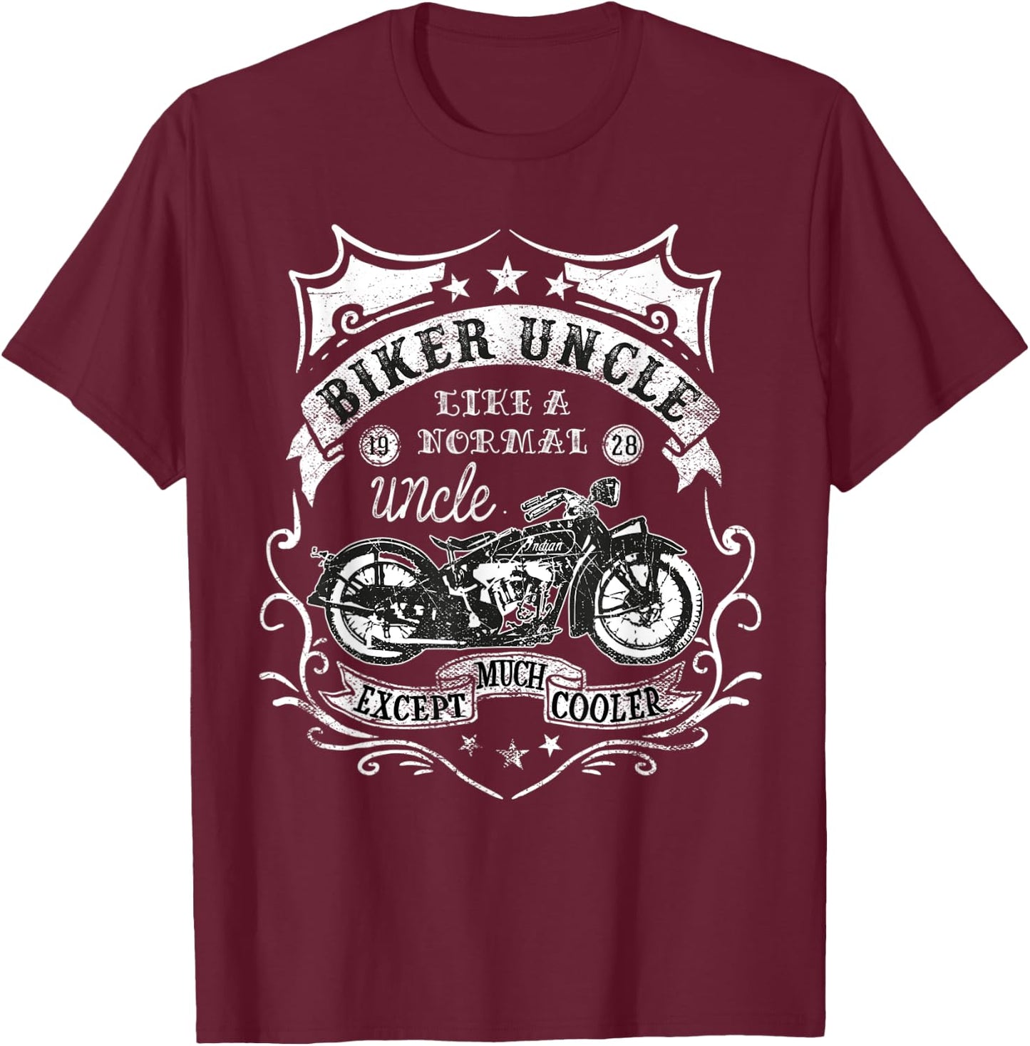 Biker Uncle Rides Motorcycles Rider Gift T-Shirt - T-Shirt | Maroon