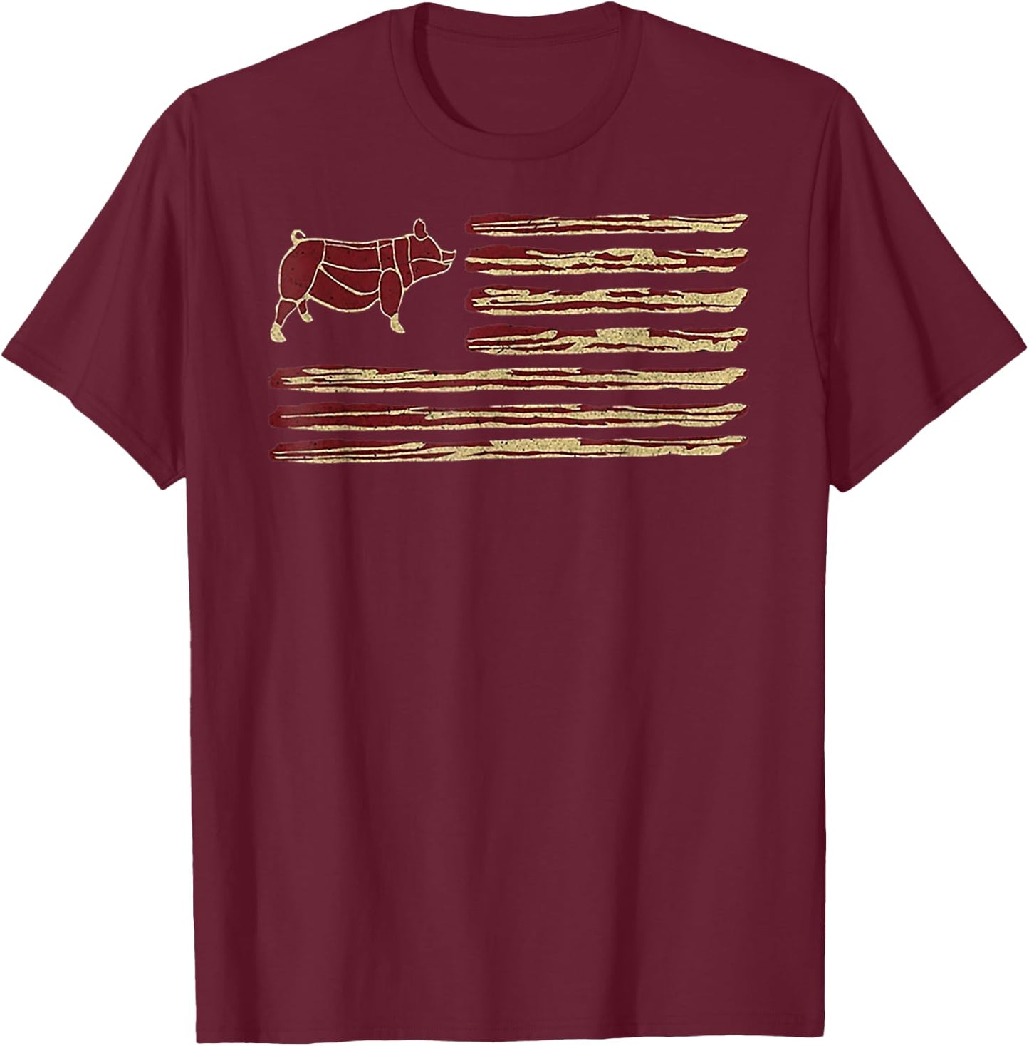 Bacon Flag Pig Vintage T-Shirt - T-Shirt | Maroon