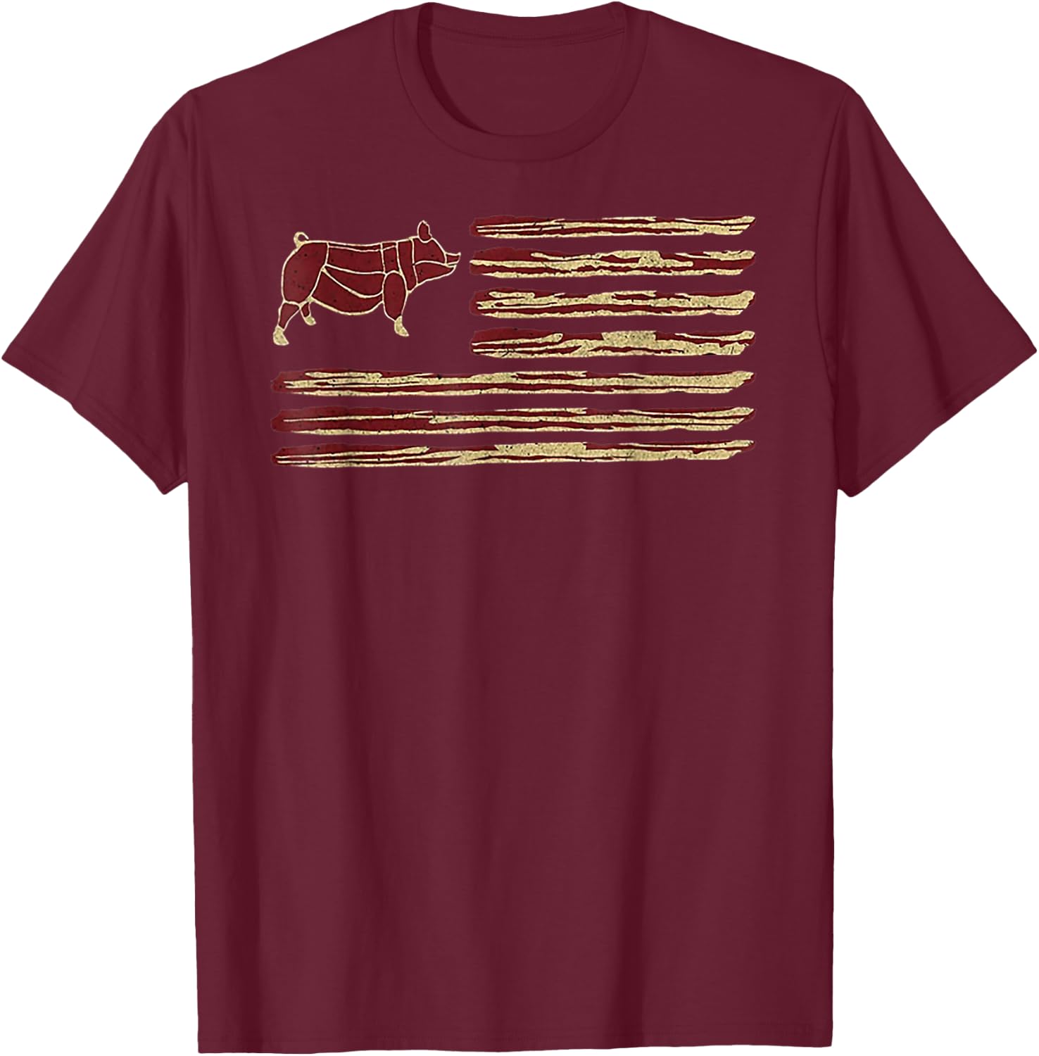 Bacon Flag Pig Vintage T-Shirt - T-Shirt | Maroon