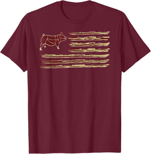 Bacon Flag Pig Vintage T-Shirt - T-Shirt | Maroon