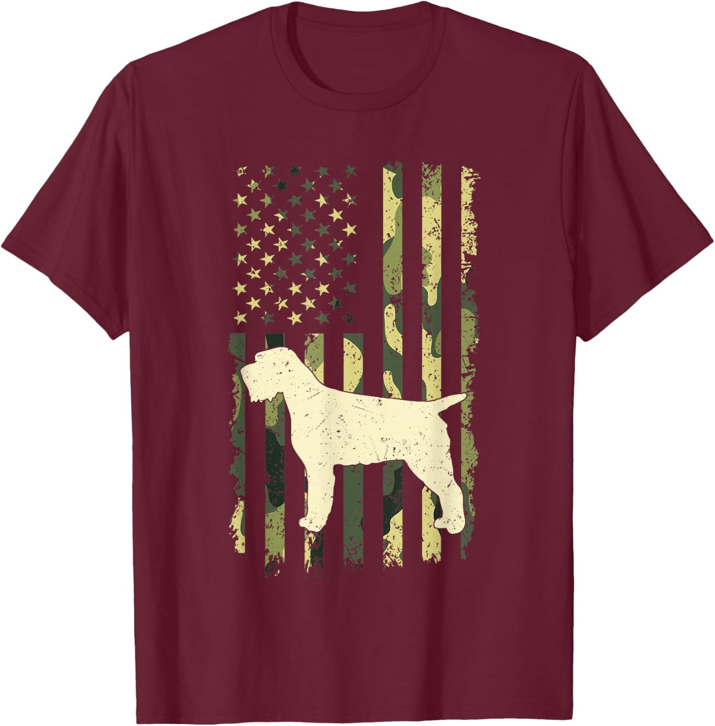Wirehaired Pointing Griffon Shirts Camouflage American Flag Kids Men T-Shirt - T-Shirt | Maroon