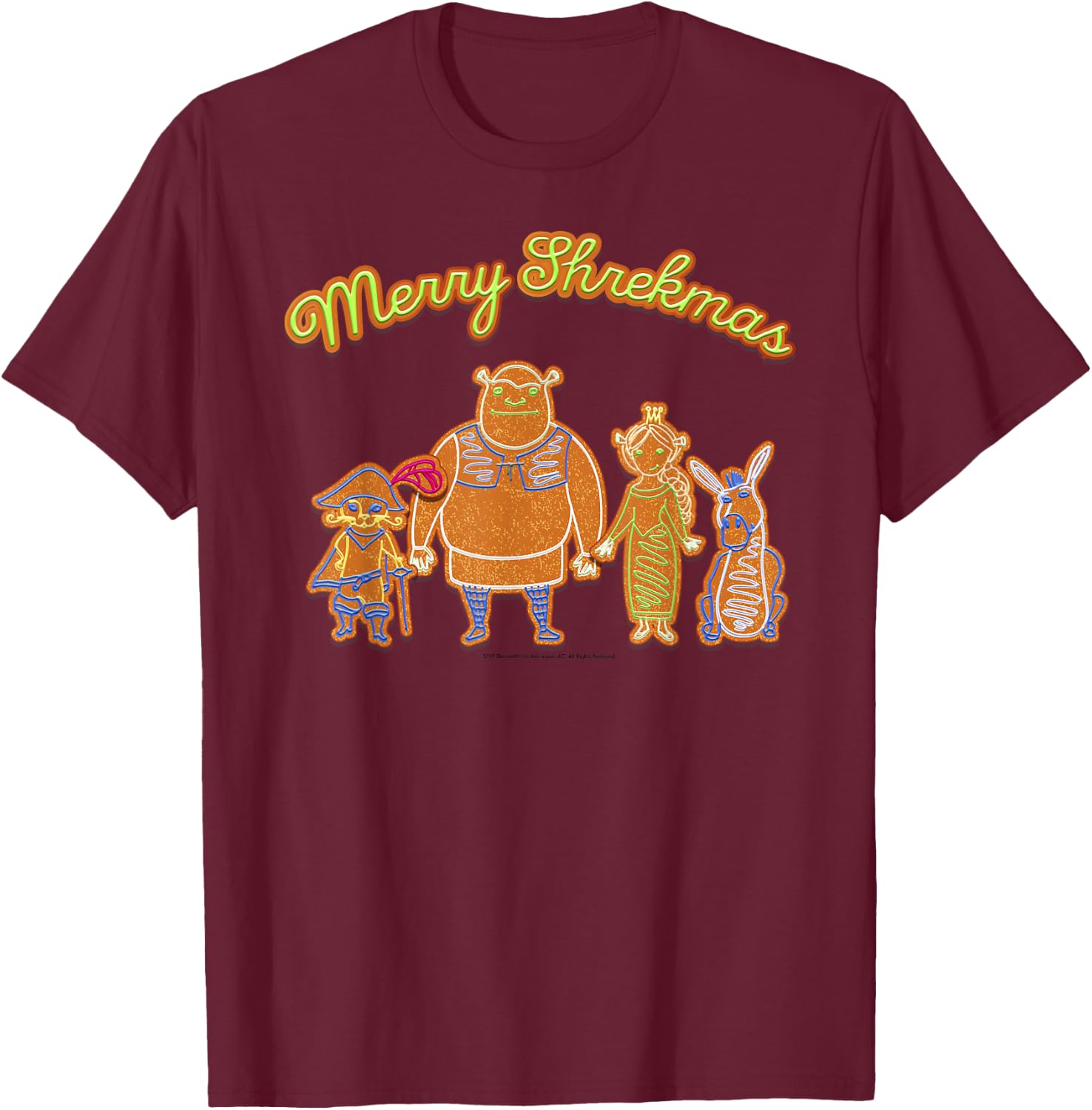 Shrek Merry Shrekmas Group Shot Holiday Cookies Portrait T-Shirt - T-Shirt | Maroon