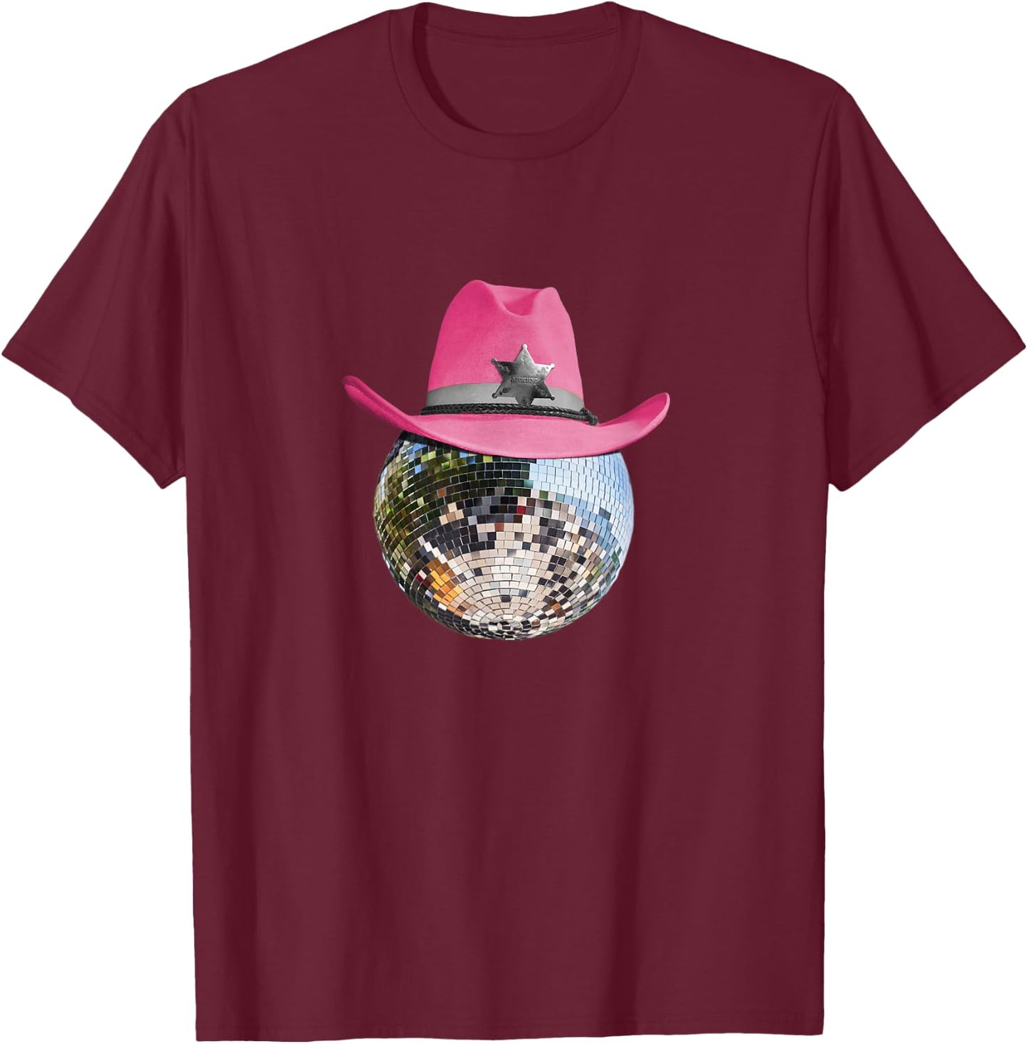 Retro Style Pink Cowboy Hat Club Disco Ball T-Shirt - T-Shirt | Maroon