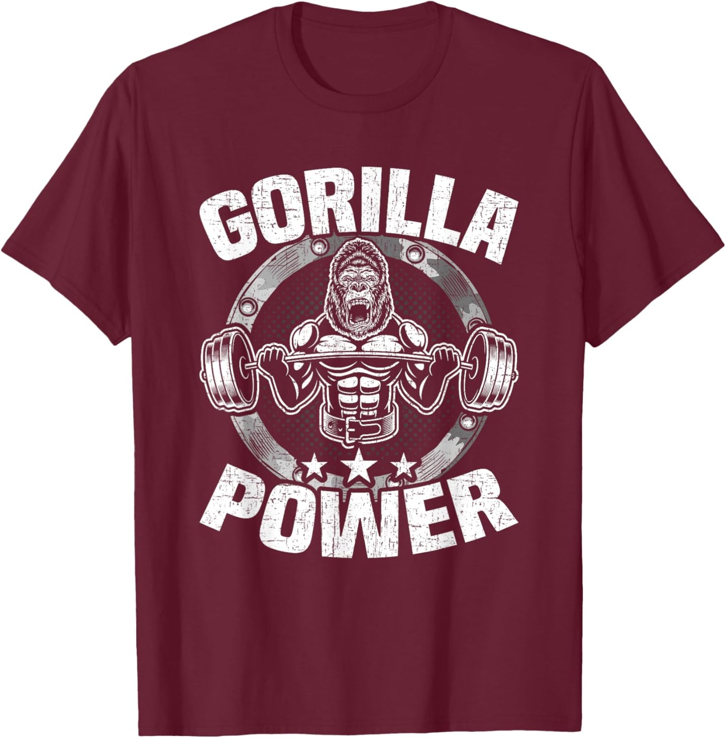 Gorilla Power Bodybuilding Weightlifting Workout T-Shirt - T-Shirt | Maroon