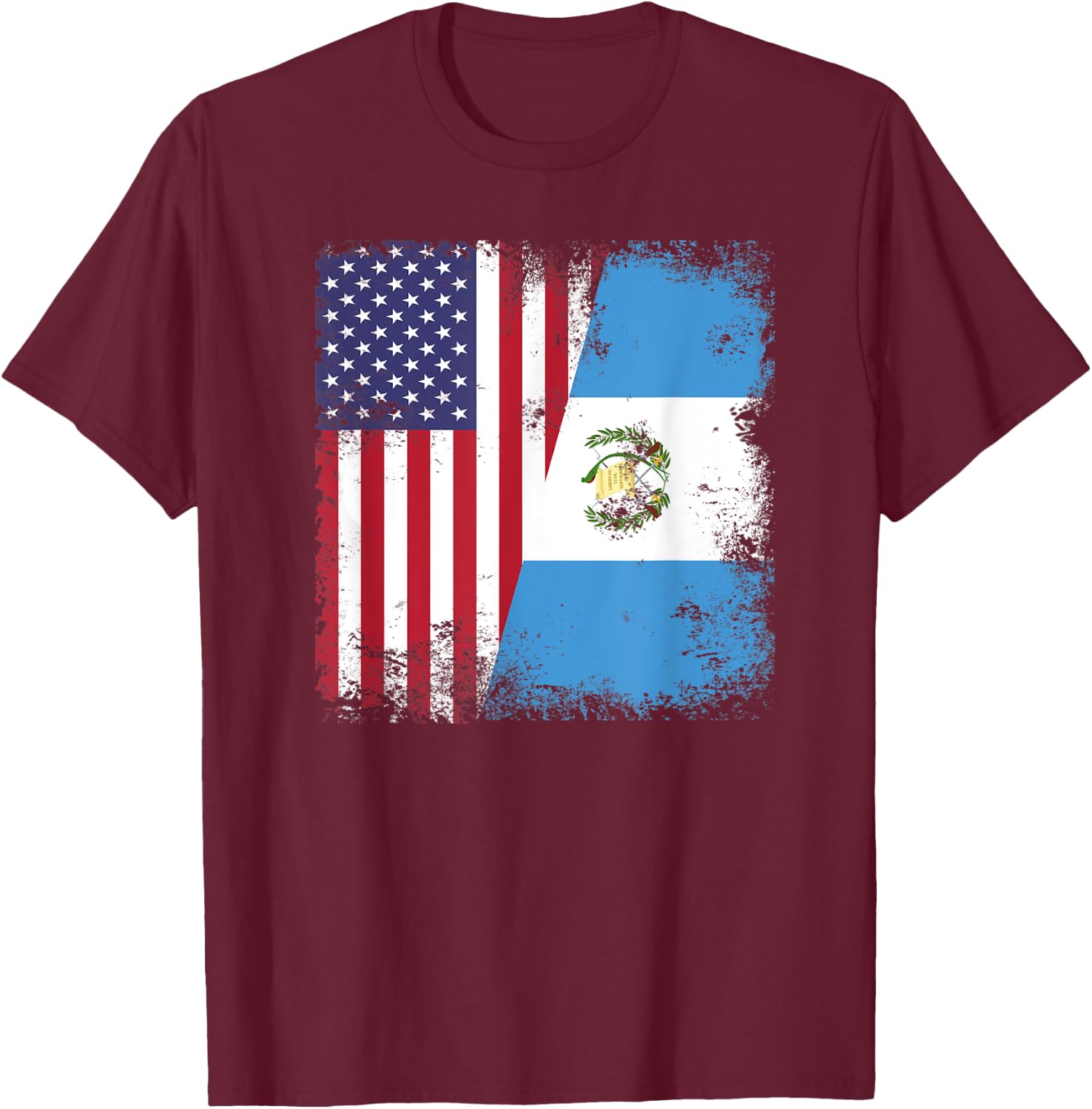 Half Guatemalan Flag | Vintage Guatemala USA Gift T-Shirt - T-Shirt | Maroon