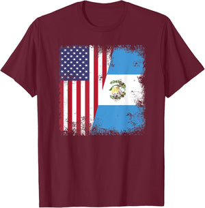 Half Guatemalan Flag | Vintage Guatemala USA Gift T-Shirt - T-Shirt | Maroon