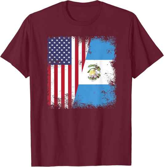 Half Guatemalan Flag | Vintage Guatemala USA Gift T-Shirt - T-Shirt | Maroon