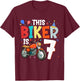 Kids Motorcycle 7th Birthday 7 Seventh Seven Yr Old Biker Boys T-Shirt - T-Shirt | Maroon